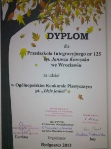 Dyplom za udział w Ogólnopolskim Konkursie Plastycznym pt. Idzie jesień